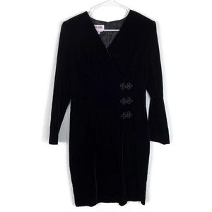 Maggy London Black Velvet 3/4 Sleeve Mini Dress